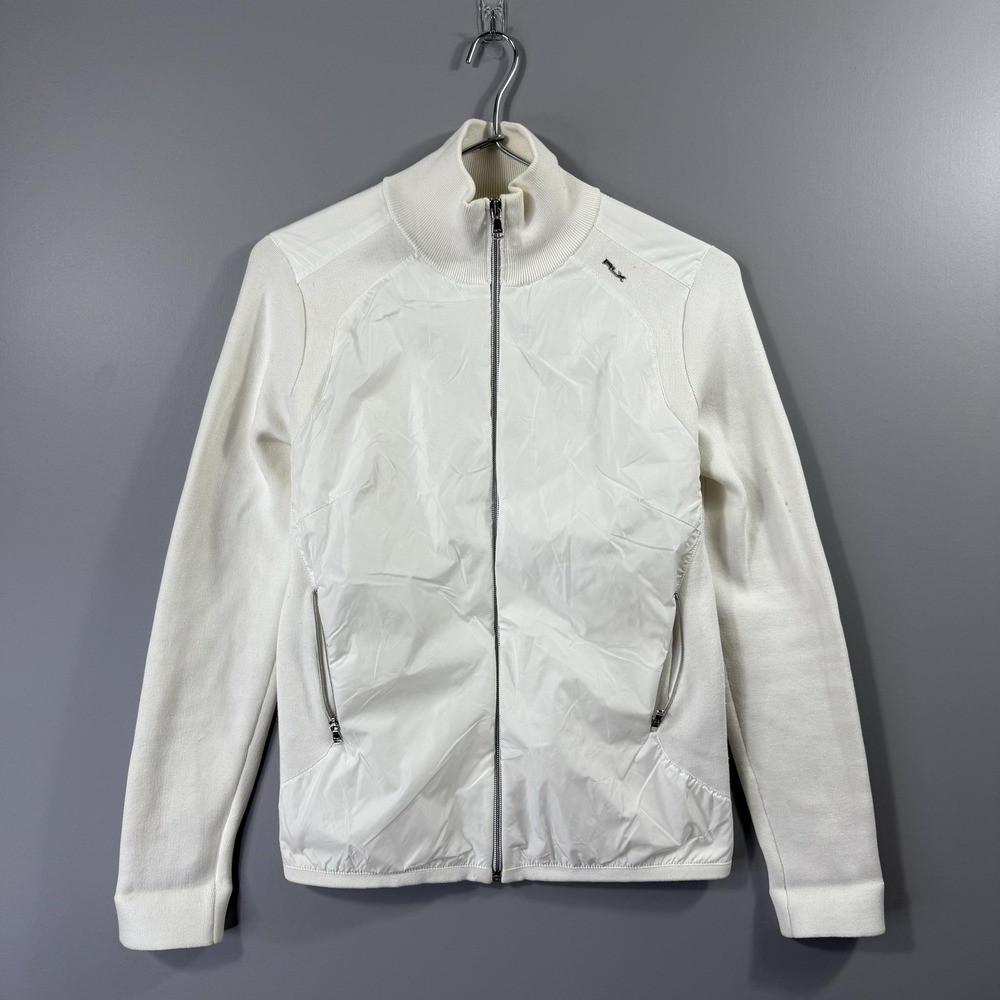 RLX Ralph Lauren Jacket Womens Small White Knit Full Zip Track Logo Athletic